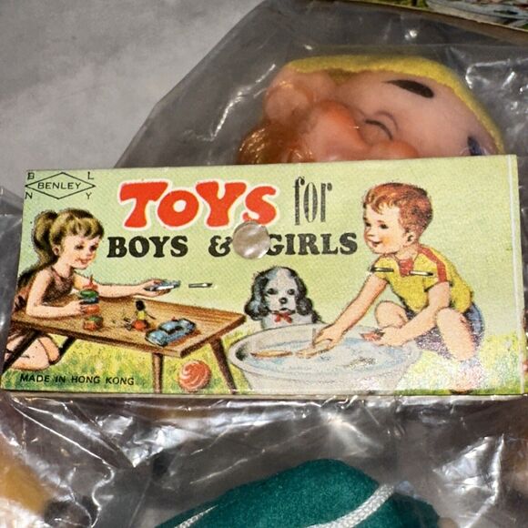 NEW Vintage 4 Plastic Elf Gnome Dwarves Ornaments 1960s 3" Squish Toys Hong Kong - Picture 8 of 8